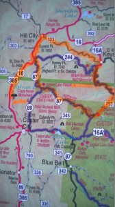 Route Map for Ride to Mt. Rushmore and Crazy Horse--June 4, 2014