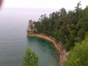 Miners Castle Rock from the distance